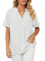 Blouse Solid / Plain Color Basic V Neck Regular Summer claret Black White Pink Navy Blue for Women