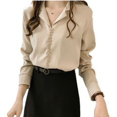 Woman's Social Blouse Solid V Neck Shirt Female Long Sleeve Tunic Office Career Plus Size Tops 3XL 4XL