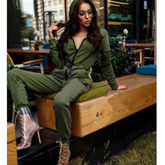 New Fashion Casual Hooded Zipper Jumpsuit
