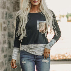 Fashion Striped Sequins Blouse