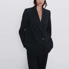 women's blazer jacket casual solid color double-breasted pocket decorative coat