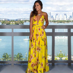 Women's Sling Floral Long Dresses arrival Summer Boho V-Neck Sleeveless Party Beach Floarl Print Maxi Dress Casual Sundress