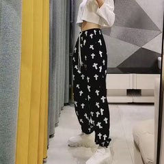 High Waist Jogging Pants Printed Loose Sportwear Trousers Female Korean Hip Hop Pants Casual Wide-leg Streetwear Pants