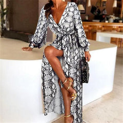 Boat Neck Glitter Deep V Neck Print Party Dress