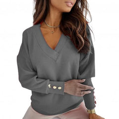 sweater Autumn Solid Color Deep V Neck Pocket Single-breasted Long Sleeve Pullover Knitted Cardigan Tops Oversized