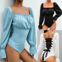 Bodysuit Wear Has A Gentle Jumpsuit Temperament Jumpsuit with Bubble Sleeves on the Back