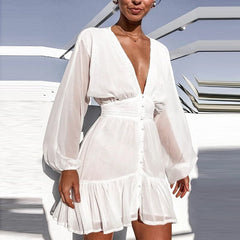 Lantern Sleeve Chiffon Lengh Dress