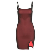 Mesh Double Layer Skinny Dress Sleeveless Party Bodycon Bandage Elastic Split Trend Clubwear Slim Outfit