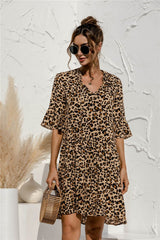 Floral Stitching V-neck Flared Sleeves Dress