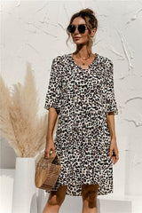 Floral Stitching V-neck Flared Sleeves Dress