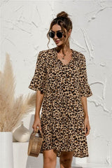 Floral Stitching V-neck Flared Sleeves Dress