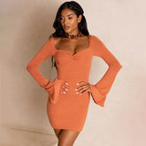 Flare Sleeve Bodycon V Neck Bandage Dress