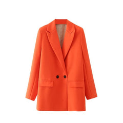 women's blazer jacket casual solid color double-breasted pocket decorative coat