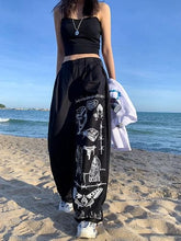 Gothic Punk Oversize Wide Leg Pants Streetwear Grunge Graffiti Print Baggy Black Trousers