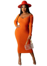 Ribbed Knitted Slim Maxi Dress