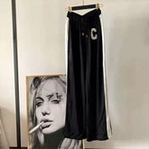 New Autumn Fashion Trouser C Word Wide Leg High Waist Casual Black Drape Effect Sport Pants