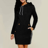 Spring Ladies Knee-Length Dress Hooded Warm Sweatshirt