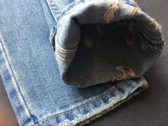 Flower Embroidery High Waist Jeans Blue
