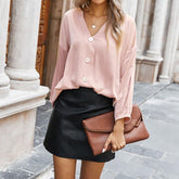 Long Sleeve Simple V-Neck T-Shirt
