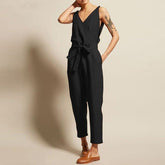 Rompers Black Jumpsuits Fashion Lace-up Sleeveless Casual V-neck Pocket Female Pants Bodysuits Summer New Jumpsuit