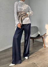 Spring High End Satin Sagging Broad Leg Pants High Waist Suit Pants Loose Simulation Silk Straight Pants Women