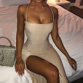 Lace Up Open Back High Split Maxi Dress