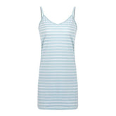 Female Sleep Dress Striped Print Nightgown Casual Home Wear Summer Spaghetti Strap V Neck Adjustable Pajama Dress