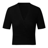 Womens Summer Casual Solid Deep V Neck Blouse Tops