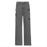 Y2K High Waisted Zip Straight Denim Pants Pure Color Vintage Oversized Pants With Pockets