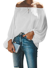 Blouse Patchwork Cold Shoulder Solid / Plain Color Classic Sweet Off Shoulder Lantern Sleeve Regular Spring & Fall Black White Dark Green Green Light Blue for Women