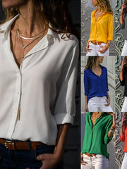 Blouse Shirt Plain Shirt Collar Business Basic Elegant Tops Blue Yellow Gray for Women