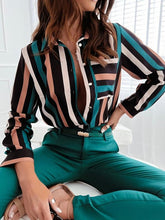 Blouse Animal Pattern Striped Regular Spring & Fall zebra Stripe Green Blue White for Women