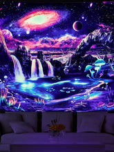 Blacklight Tapestry UV Reactive Wonderland Trippy Misty Mushroom Nature Landscape Wall Hanging for Living Room