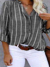 Blouse T shirt Stripe Striped Modern Shirt Collar Stard Spring & Fall Blue Grey for Women