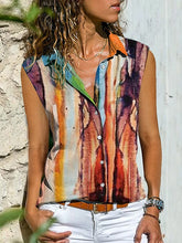Blouse Orange Graphic Button Print Sleeveless Casual Weekend Basic Shirt Collar Regular S for Women