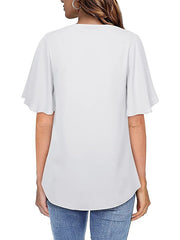 Blouse Chiffon Solid / Plain Color Basic V Neck Flare Cuff Sleeve Summer Light Blue Black White Pink Navy Blue for Women