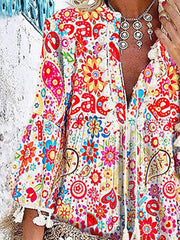 Boho Dress Mini Dress Red Blue Green 3/4 Length Sleeve Floral Tassel Fringe Summer Spring V Neck Fashion Vacation S M L XL XXL XXXL for Women
