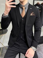Black Light Grey Dark Gray Men's Party / Evening Prom Suits 3 Piece Solid Colored Tailored Fit Single Breasted Two-buttons