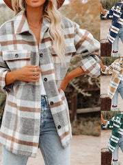 Blouse Color Block Button-Down Spots & Checks Fashion Daily Modern Check Shirt Collar Regular Spring & Fall White / Black Green Light Grey Dark Blue Beige for Women