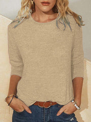 Blouse Basic Plain Basic Round Neck Regular Fall Green Black Blue Dark Pink Khaki for Women