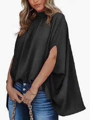 Blouse Dolman Solid Color Basic High Neck Batwing Sleeve Summer Light Blue Black White Blue Brown for Women