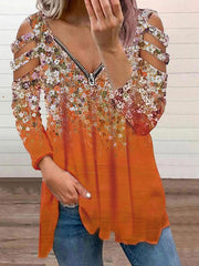 Blouse Cut Out Butterfly Regular Spring & Fall Black And White Black Blue Purple Orange for Women