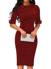 Bodycon Sheath Dress Church Dress Midi Dress Black Wine Green Half Sleeve Pure Color Button Summer Spring Crew Neck Stylish Slim S M L XL XXL for Women