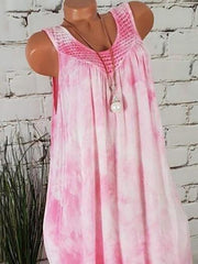 Blouse Pink Red Blue Tie Dye Print Sleeveless Daily Sports Streetwear Festival Crewneck Regular Plus Size L for Women