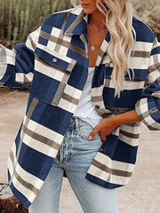 Blouse Color Block Button-Down Spots & Checks Fashion Daily Modern Check Shirt Collar Regular Spring & Fall White / Black Green Light Grey Dark Blue Beige for Women