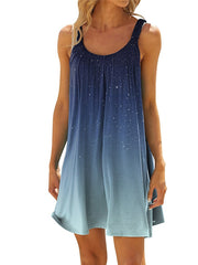 Beach Dress Beach Wear Mini Dress Print Tropical Fashion Ombre Spaghetti Strap Sleeveless Loose Fit Outdoor Daily Light Blue Navy Blue Summer Spring S M L XL for Women