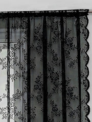 Black Sheer Curtain Lace Panels Grommet/Eyelet Curtain Drapes For Living Room Bedroom, Farmhouse Curtain for Kitchen Balcony Door Window Treatments Room Darkening