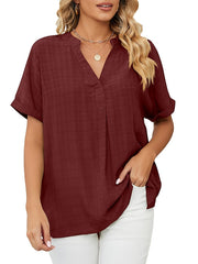 Blouse Solid / Plain Color Basic V Neck Regular Summer claret Black White Pink Navy Blue for Women