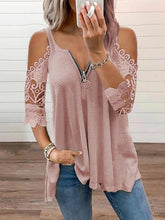 Blouse Lace Zipper Solid Color Lace Basic Standard Summer Black White Pink Red for Women