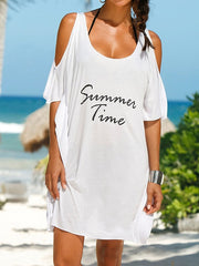 Beach Dress Resort Wear Beach Wear Mini Dress Cut Out Cold Shoulder Tropical Fashion Letter Crewneck Half Sleeve Loose Fit Outdoor Daily Deep Purple Black Summer Spring S M L XL for Women